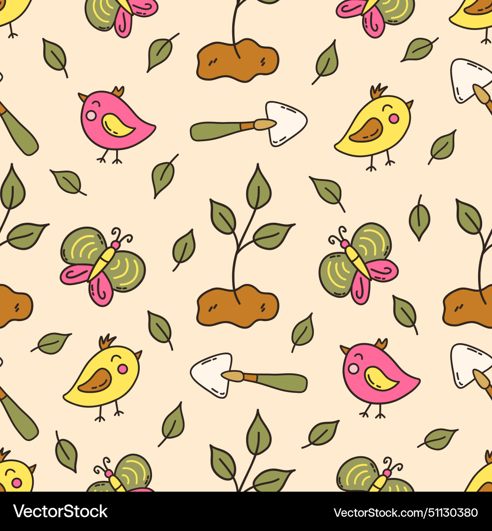 Seamless pattern with spring elements hand Seamless pattern with spring elements hand Vector Image