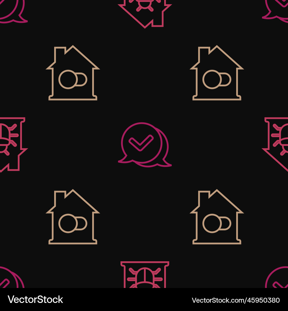 Set line house system bug smart home and check Set line house system bug smart home and check vector image