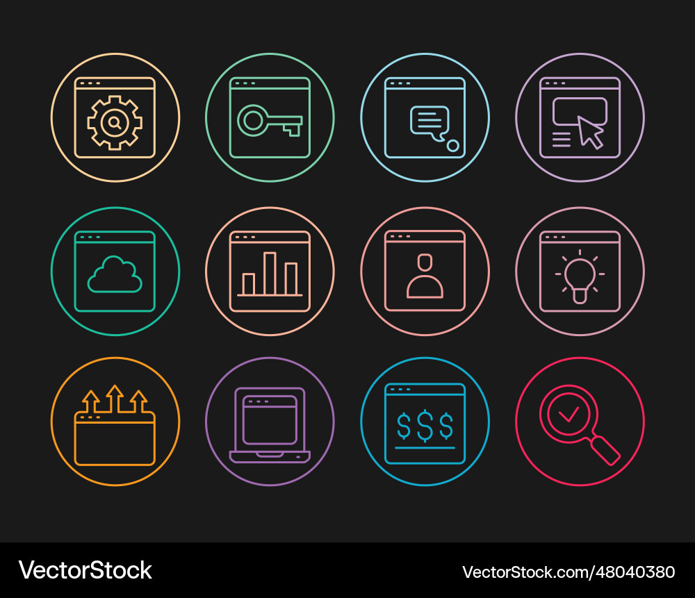 Set line magnifying glass with check mark graph Set line magnifying glass with check mark graph vector image