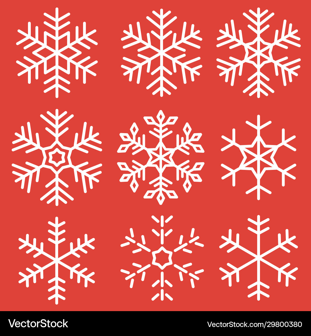 Snowflake icons set isolated on red background Snowflake icons set isolated on red background vector image