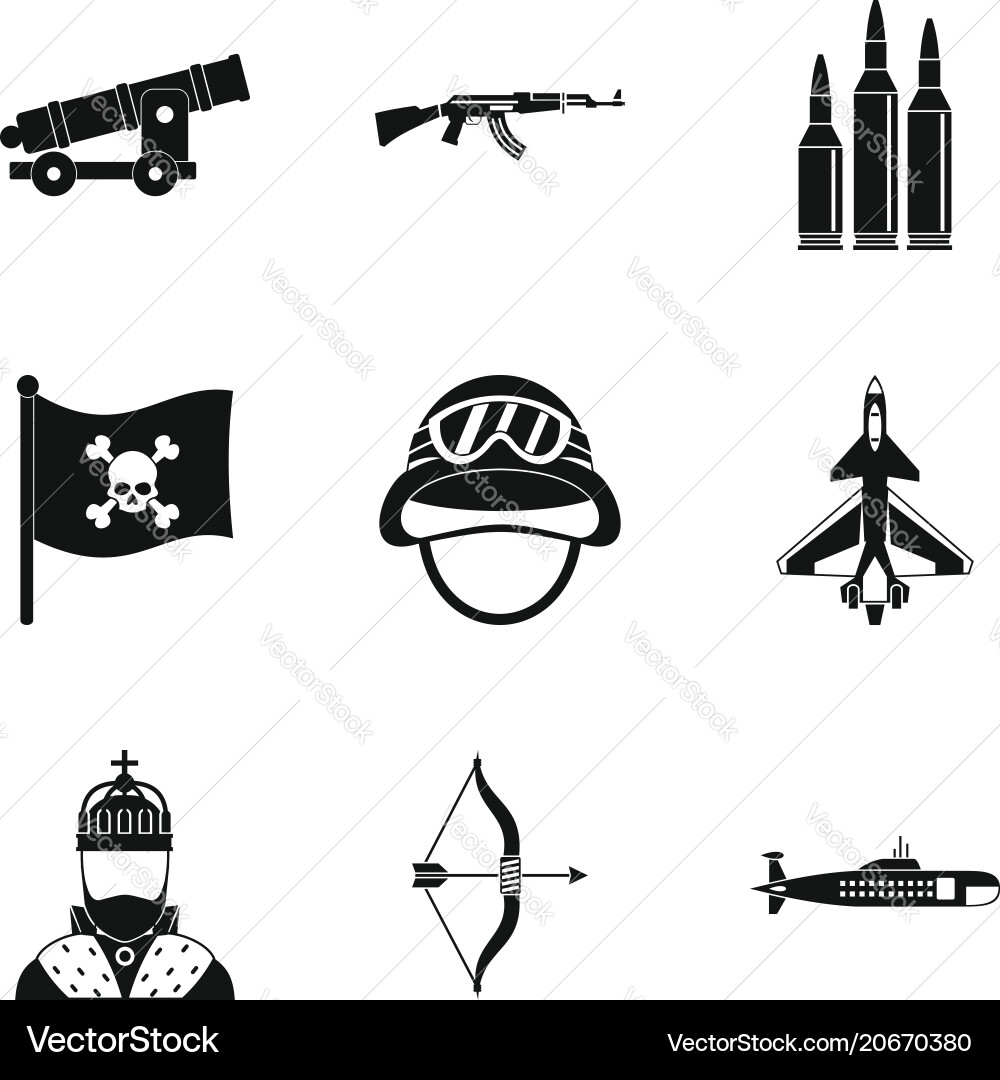 Type of weapon icons set simple style Type of weapon icons set simple style vector image
