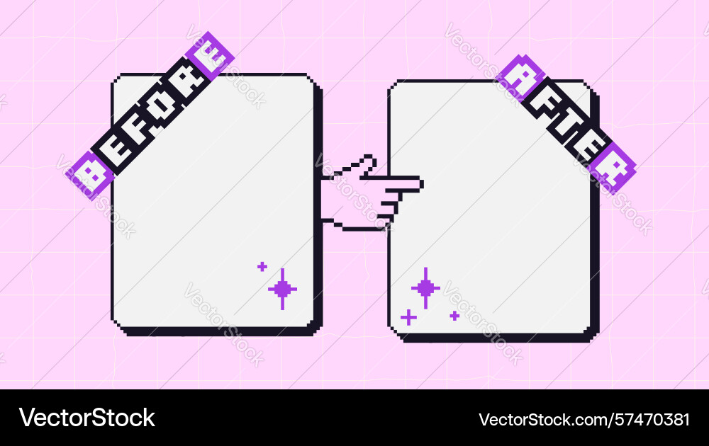Before and after y2k pixel template retro 8 bit Before and after y2k pixel template retro 8 bit vector image