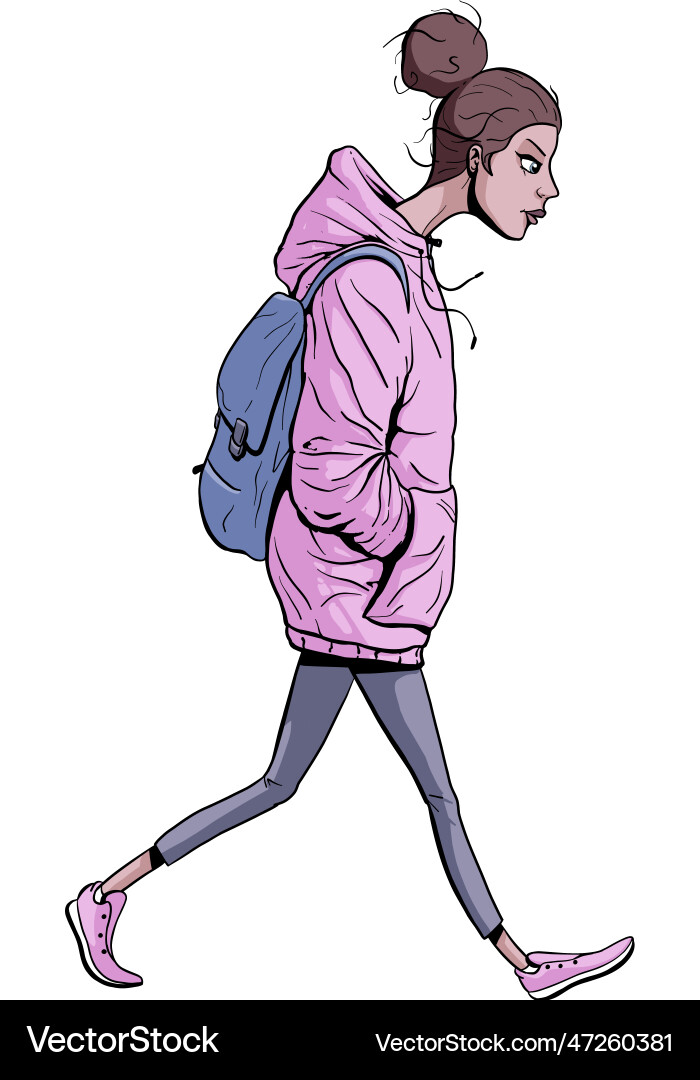 Cartoon Mädchen mit Rucksack und übergroßen Kapuze Cartoon Mädchen mit Rucksack und übergroßen Kapuze vektorbild