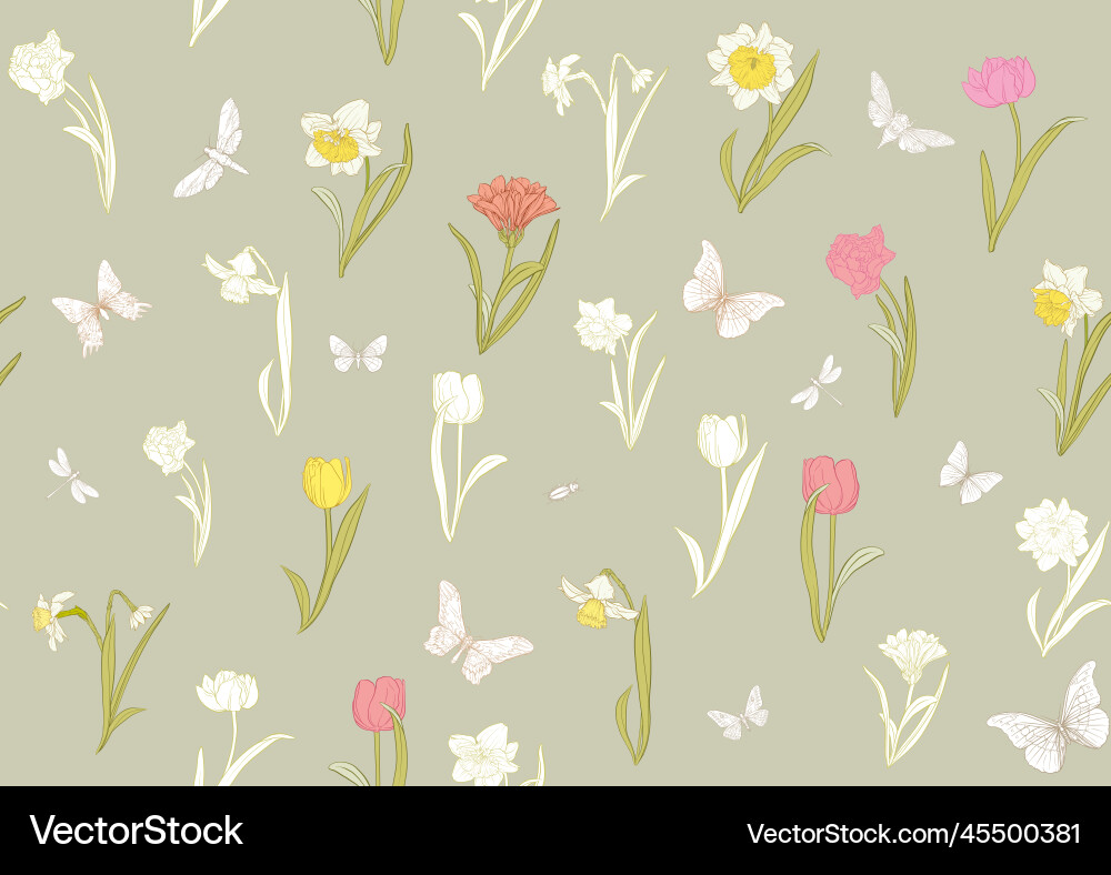 Daffodils und Tulpen Blumen im frühen Frühling Daffodils und Tulpen Blumen im frühen Frühling vektorbild