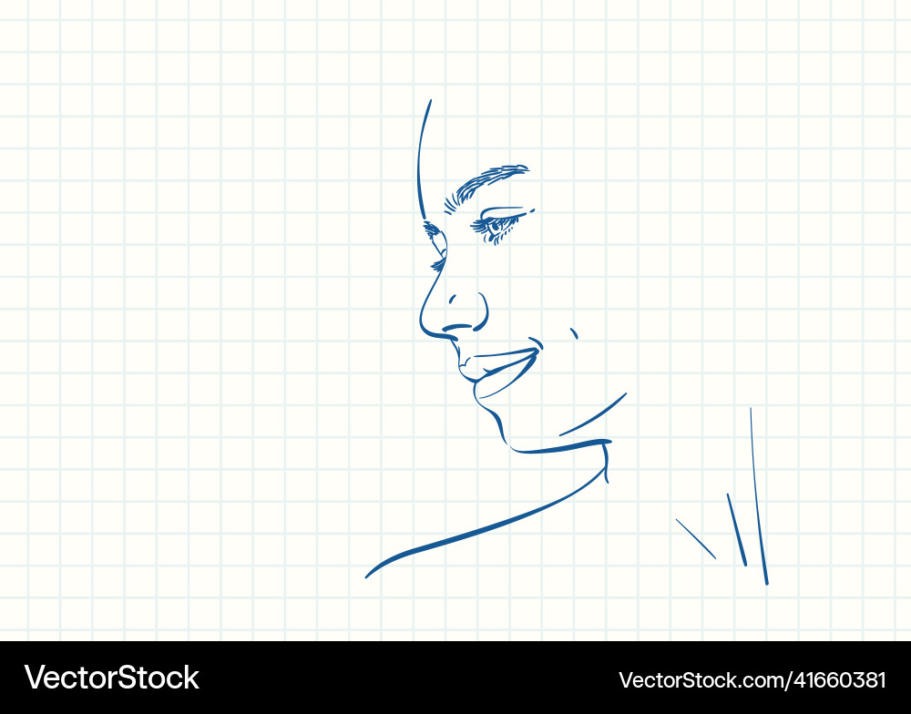 Face of cute young girl in profile blue pen Face of cute young girl in profile blue pen vector image
