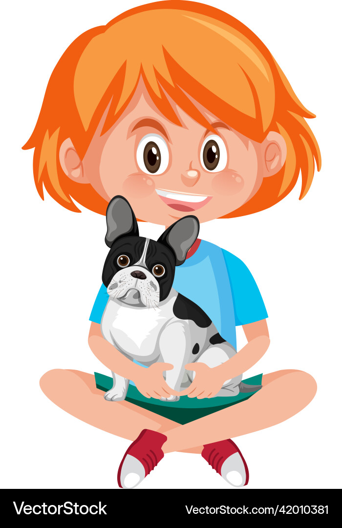 Happy girl with her dog on white background Happy girl with her dog on white background vector image