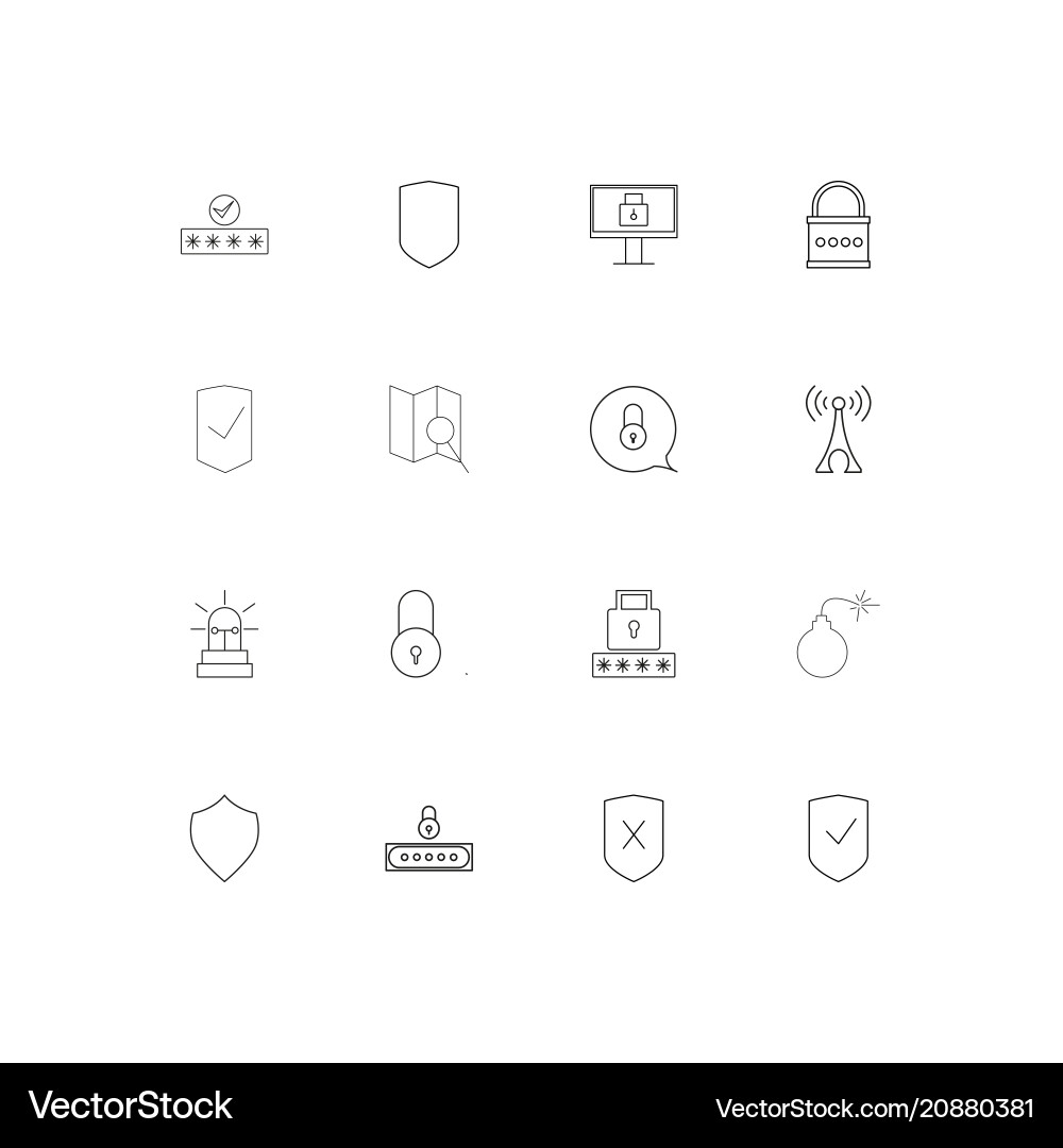 Internet security linear thin icons set outlined vector image