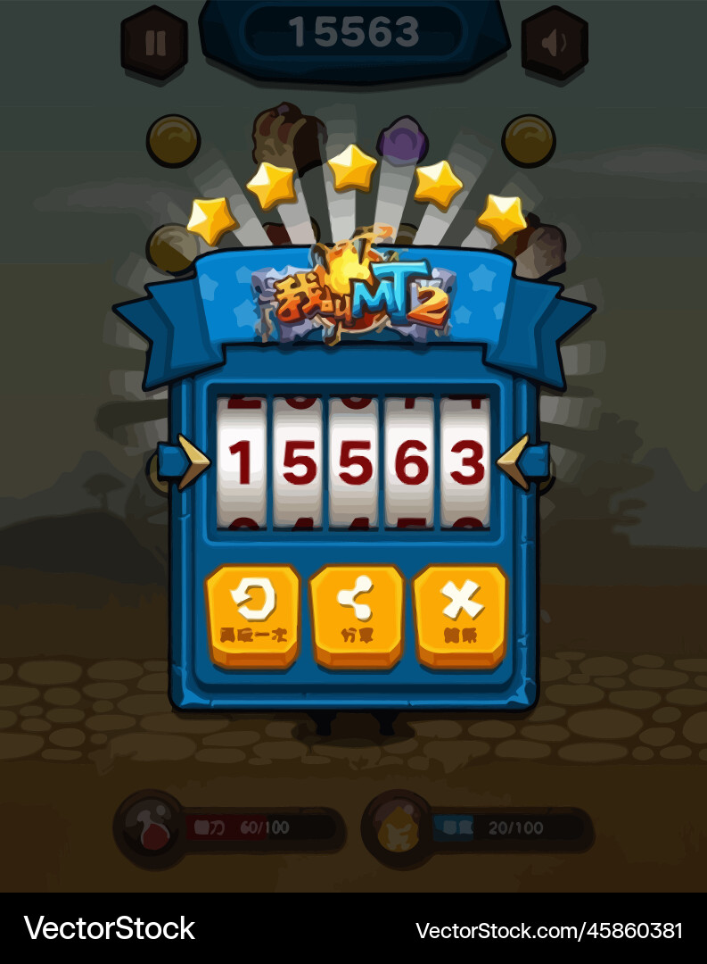 Komplettes Set von Level-Taste Spiel ui Pop-up-Symbol Vektorbild
