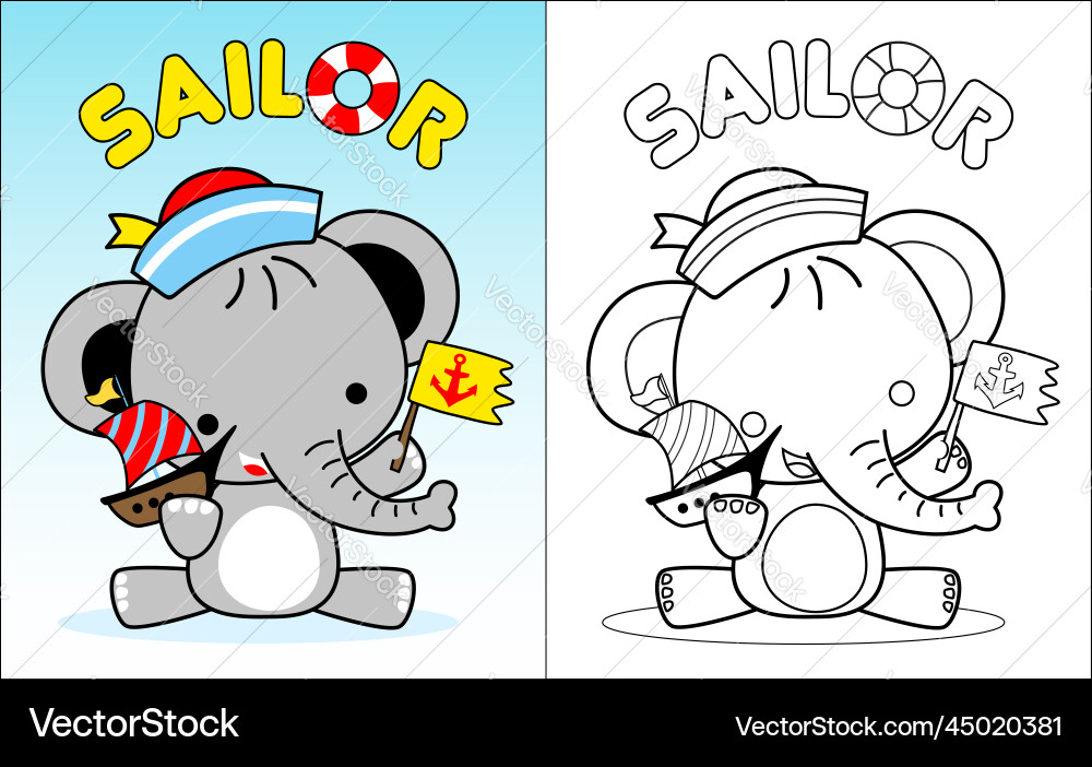 Little elephant cartoon wearing sailor cap Little elephant cartoon wearing sailor cap vector image