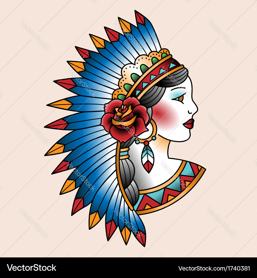 Native American Headdress Tattoo vector image