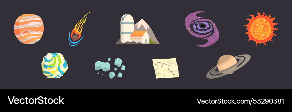 Outer space object and planet set Outer space object and planet set vector image