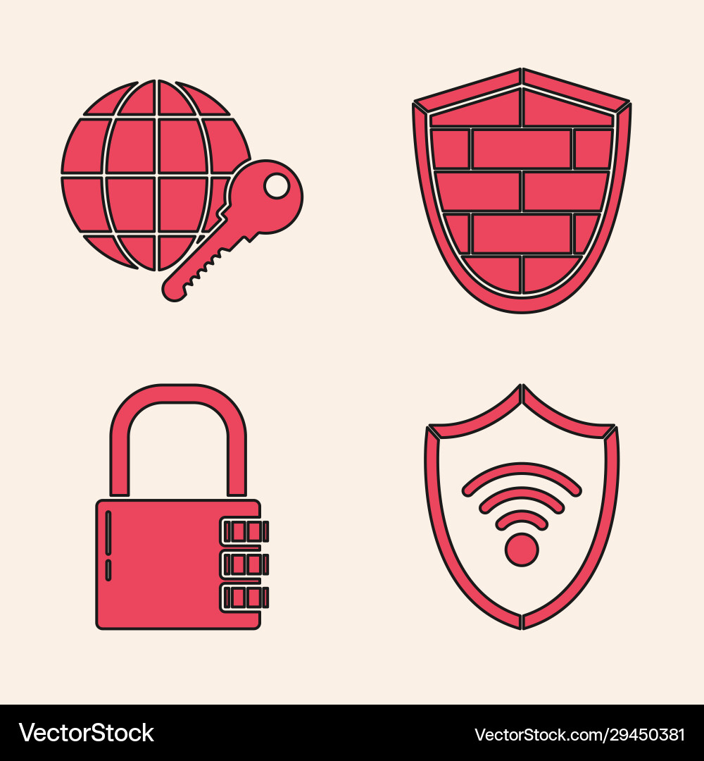 Set shield with wifi wireless internet network Set shield with wifi wireless internet network vector image