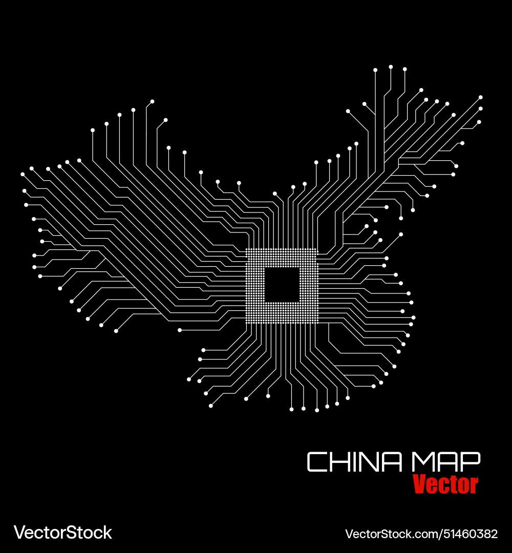Abstract china map with cpu circuit board vector image