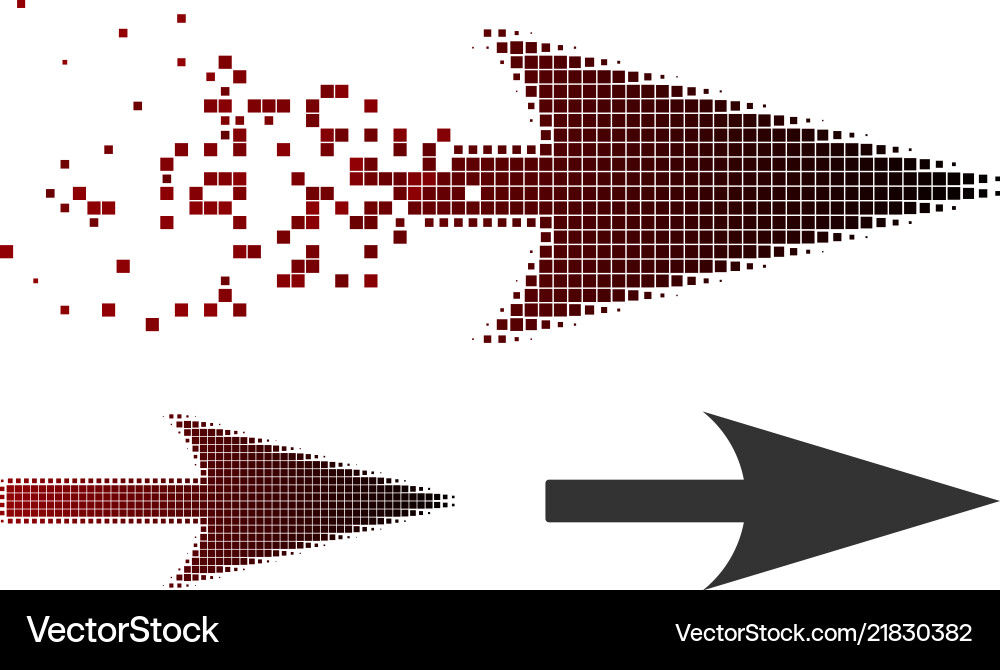 Decomposed pixelated halftone arrow axis x icon Decomposed pixelated halftone arrow axis x icon vector image