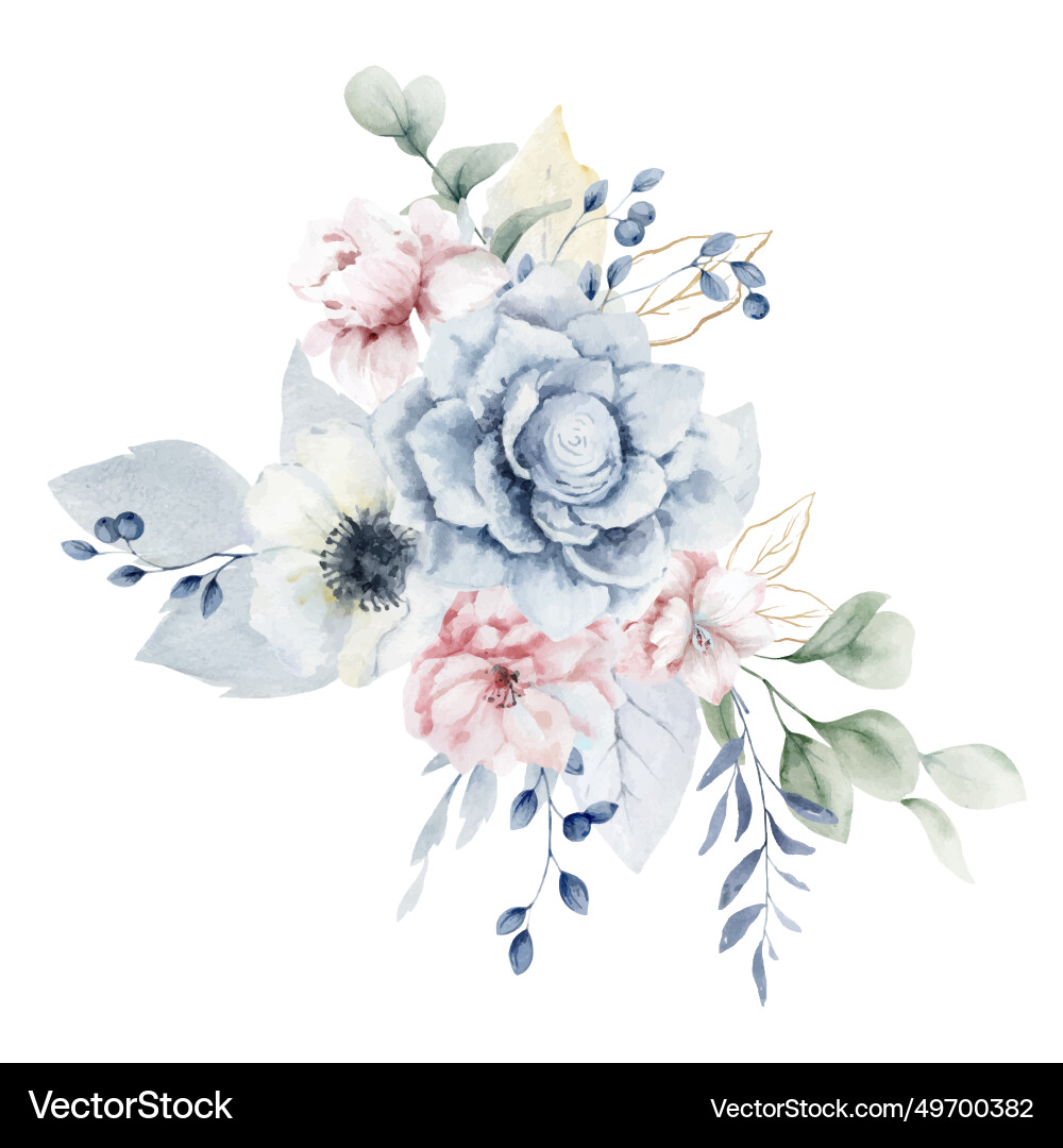 Dusty Blaue Blumen Aquarell Bouquet vektorbild