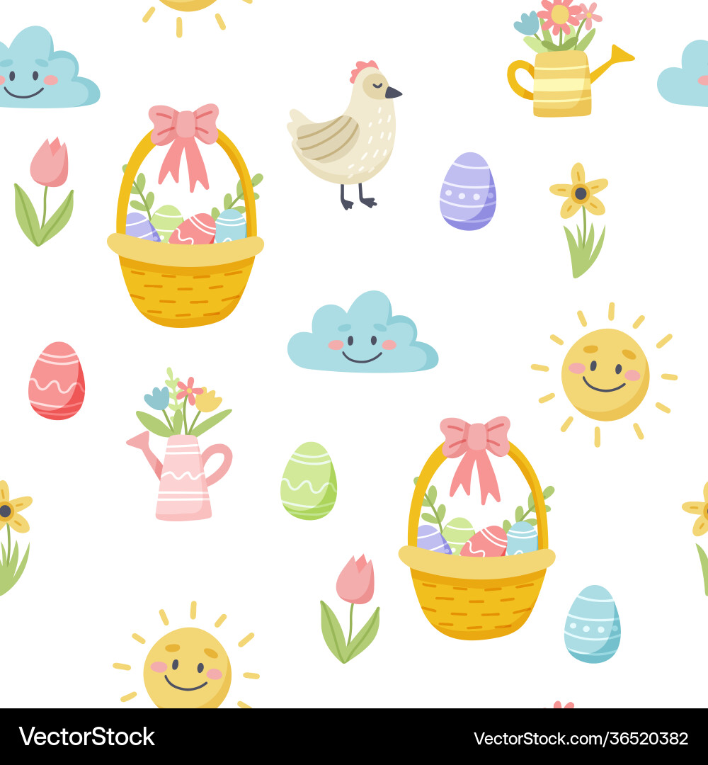 Easter spring pattern with cute eggs and flowers Easter spring pattern with cute eggs and flowers vector image