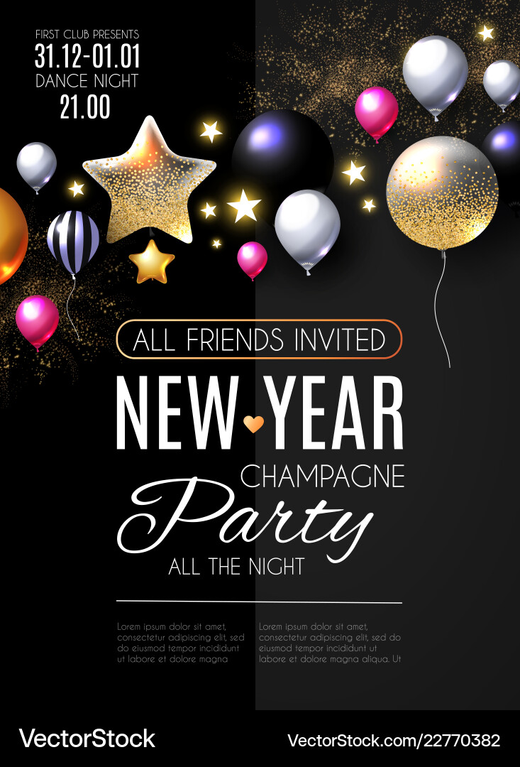 Happy new year party poster template realistic Happy new year party poster template realistic vector image