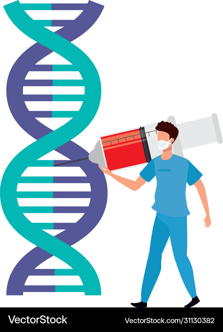 Paramedic with dna structure and injection Paramedic with dna structure and injection vector image