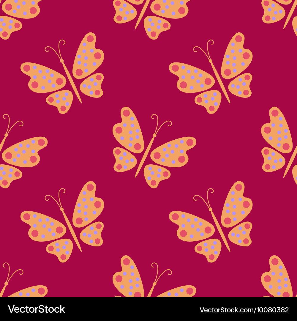 Seamless pattern butterfly on a red background vector image