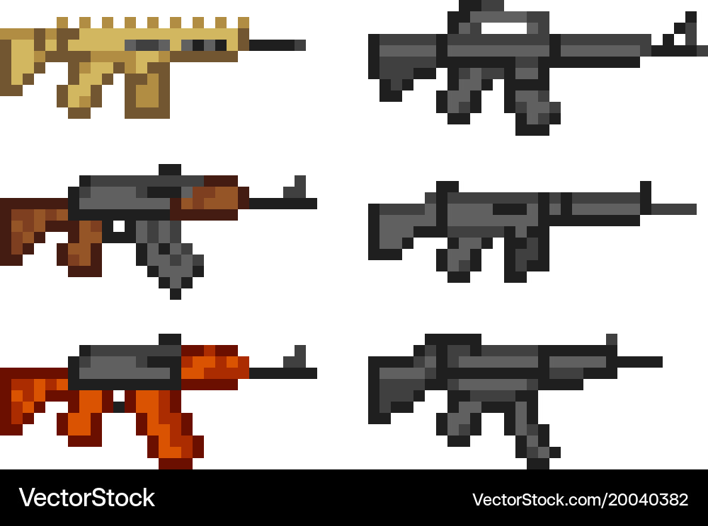 Set of weapon icons in pixel style vector image