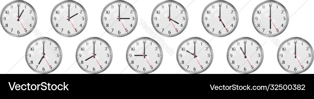 Set round clocks showing various time world Set round clocks showing various time world vector image
