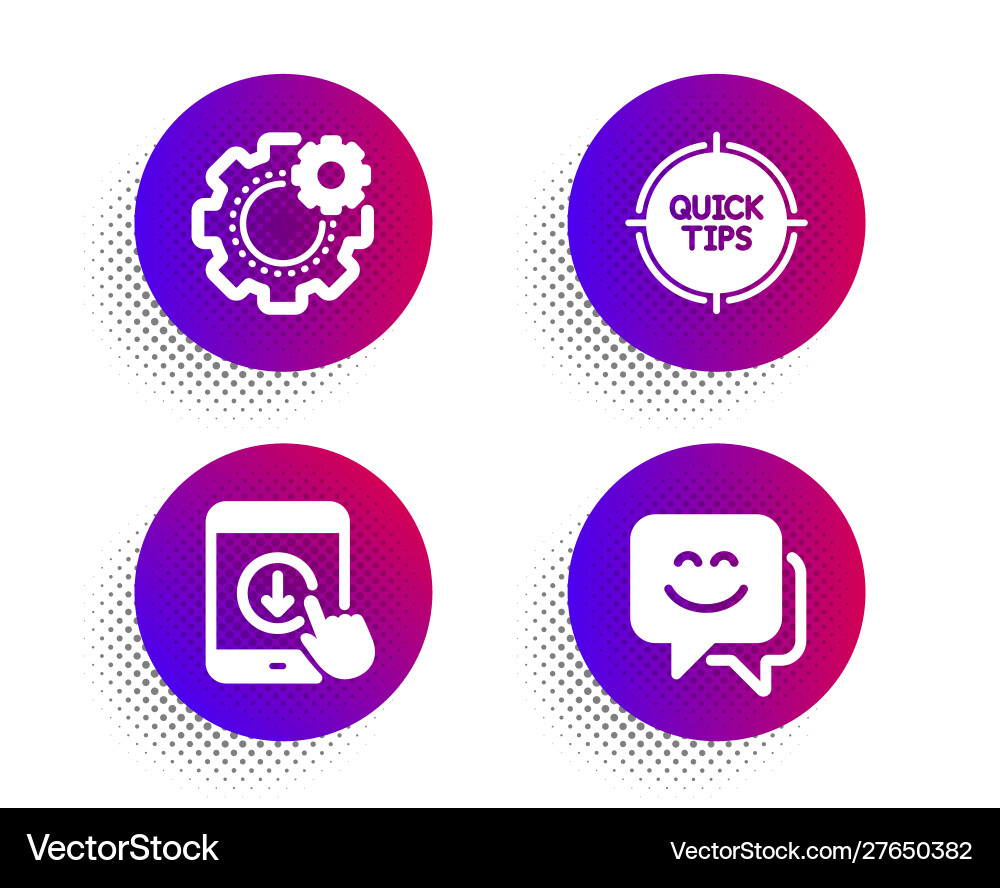Tips cogwheel and scroll down icons set smile Tips cogwheel and scroll down icons set smile vector image
