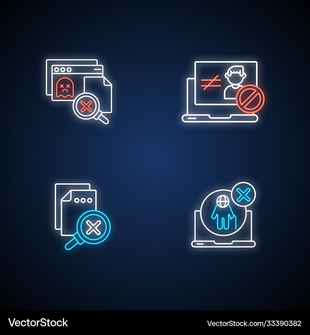 Website errors neon light icons set Website errors neon light icons set vector image