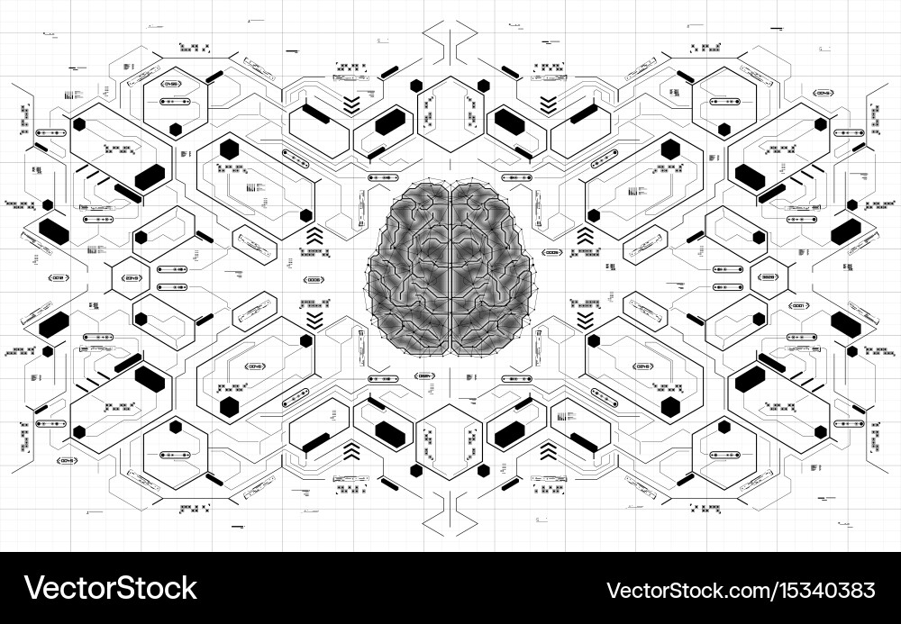 Conceptual polygonal brain with hud elements vector image