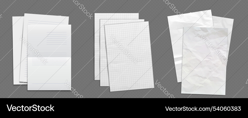 Different paper sheets set on grey background Different paper sheets set on grey background vector image