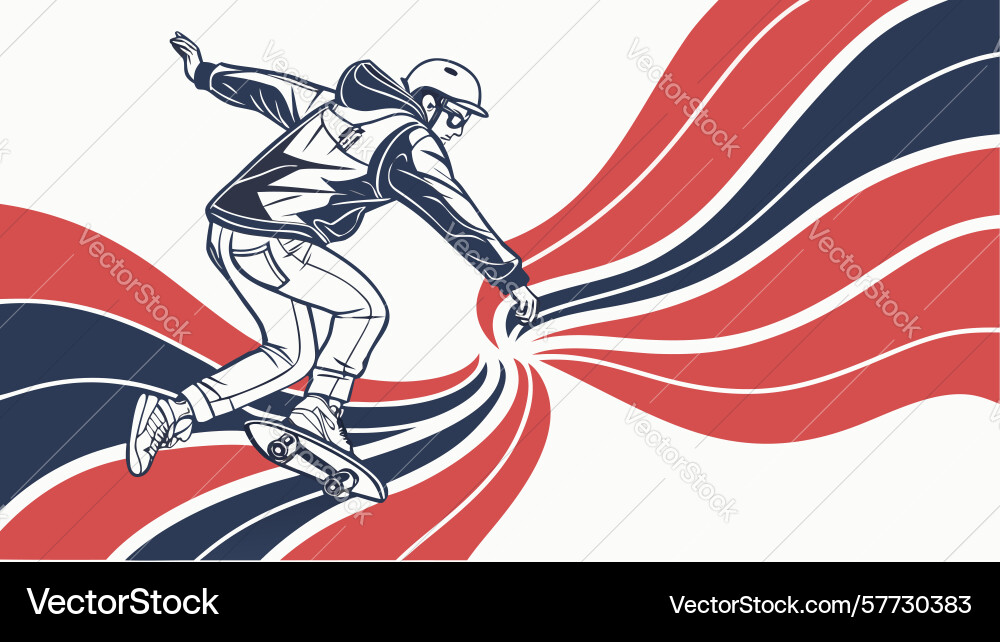 Dynamic surfer on abstract geometric wave design Vector Image