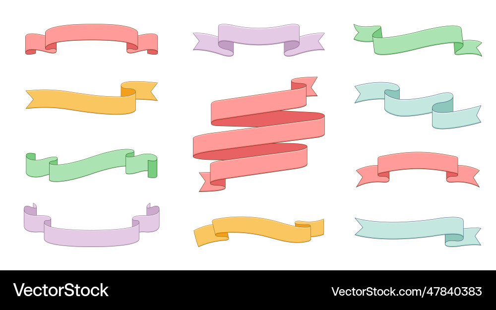 Full color set of curve ribbons flat style isolate Full color set of curve ribbons flat style isolate vector image