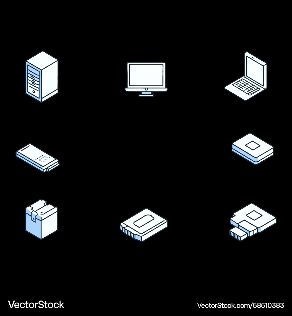 Modern Computer Components Icon Set Vector Image