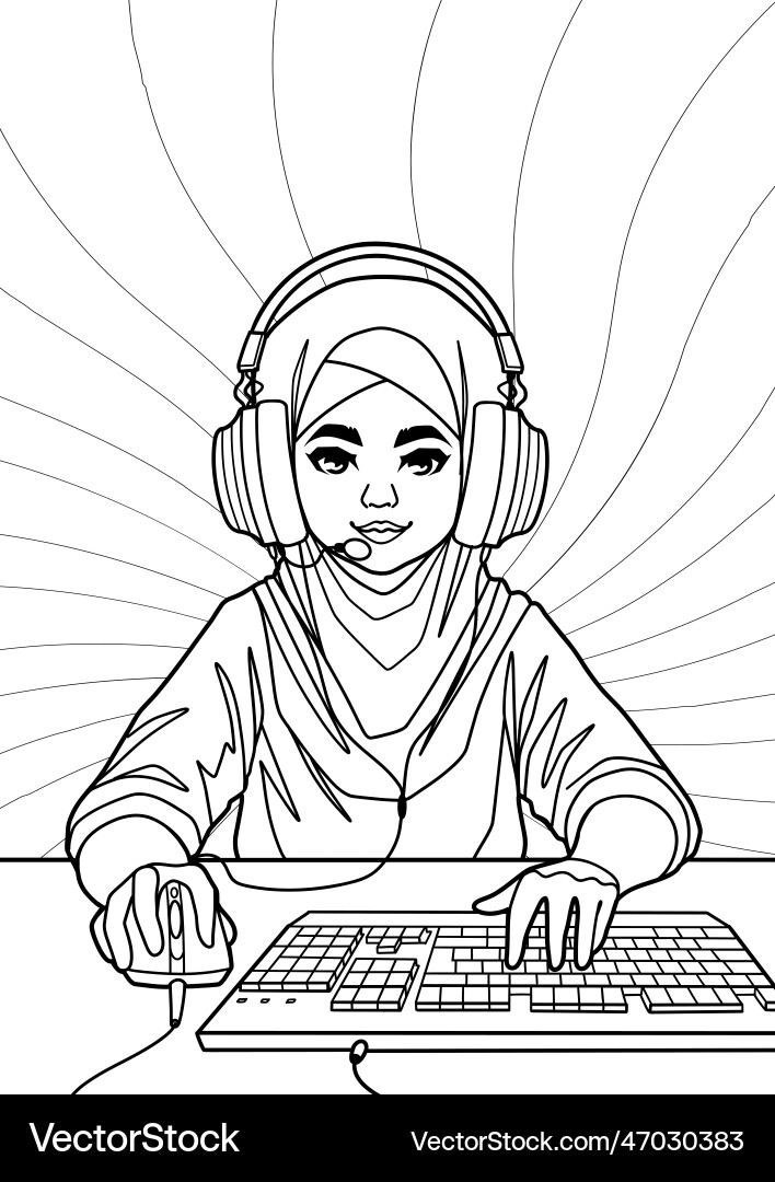 Muslim girl gamer or streamer with cat ears Vector Image
