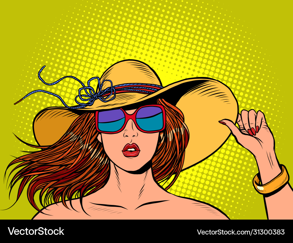 Retro Woman with Hat & Sunglasses vector image