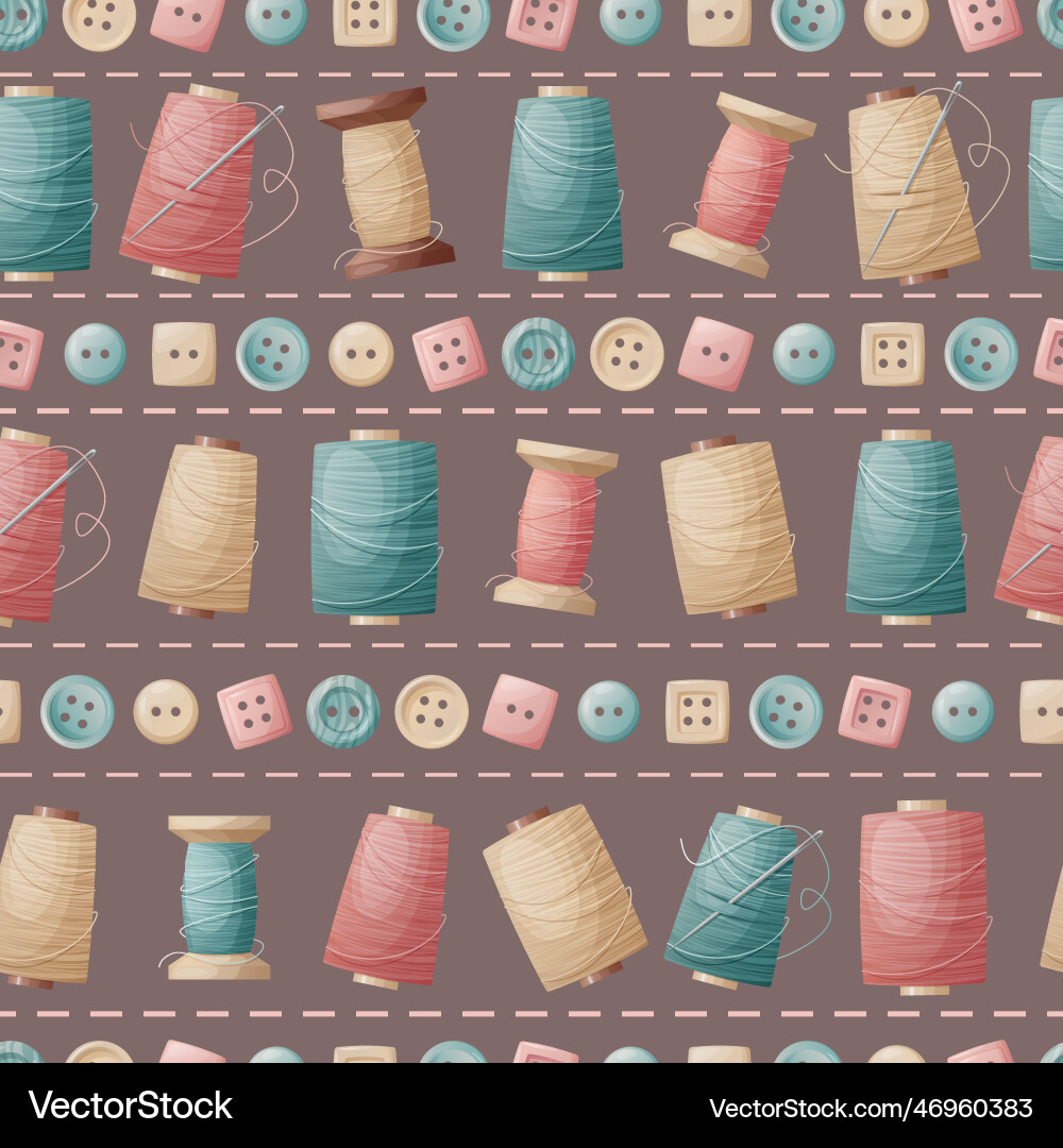 Seamless pattern with sewing threads and buttons Vector Image