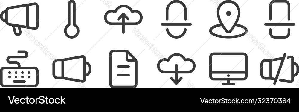 12 set linear device icons thin outline vector image