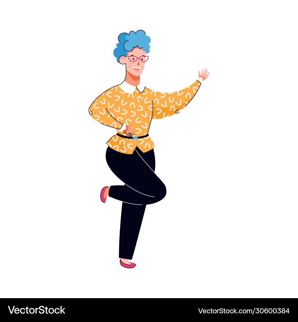 Cartoon elderly woman with blue hair dancing Cartoon elderly woman with blue hair dancing vector image