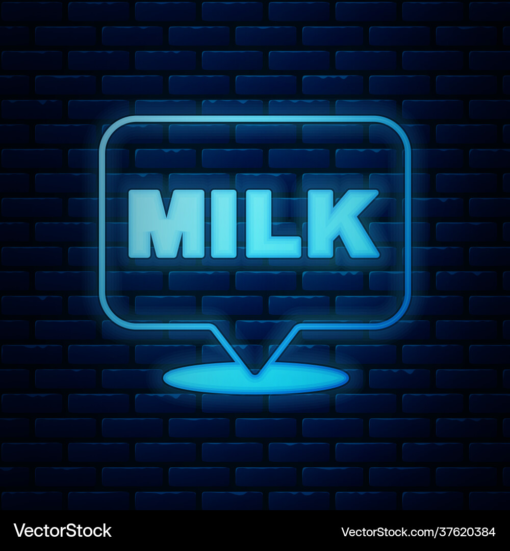 Glowing neon lettering milk icon isolated on brick Glowing neon lettering milk icon isolated on brick vector image