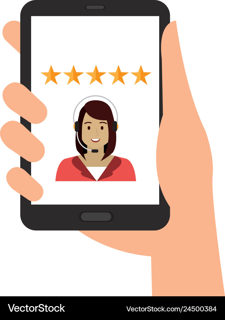 Hand using smartphone with callcenter agent Vector Image