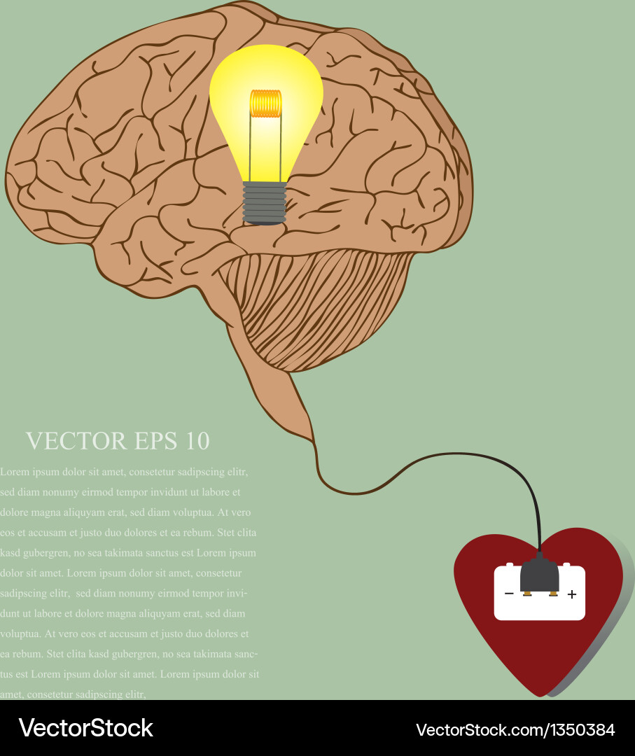 Heart brain and idea connected with power plug Vector Image