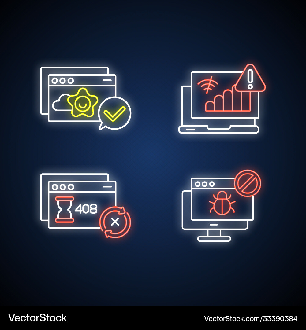 Internet browsing notifications neon light icons Internet browsing notifications neon light icons vector image