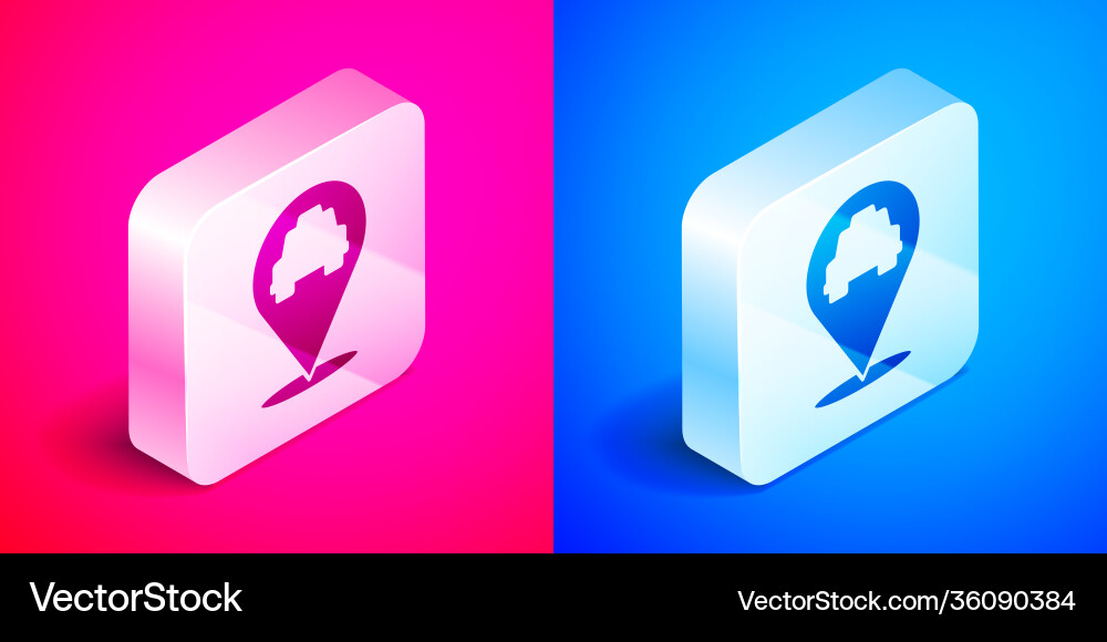Isometric map pointer with taxi icon isolated Isometric map pointer with taxi icon isolated vector image
