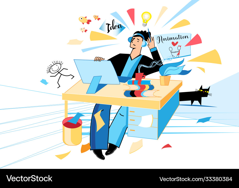 Man designer animator Man designer animator Vector Image