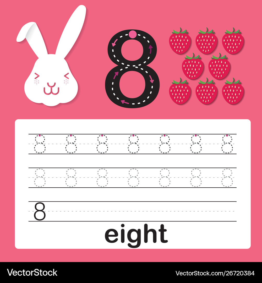 Number Eight Card for Kids - Counting & Writing vector image