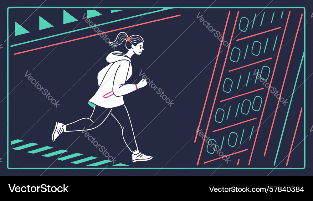 Person running with abstract binary code trail vector image