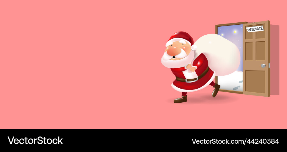 Santa claus pulls a heavy white bag full of gifts Santa claus pulls a heavy white bag full of gifts vector image