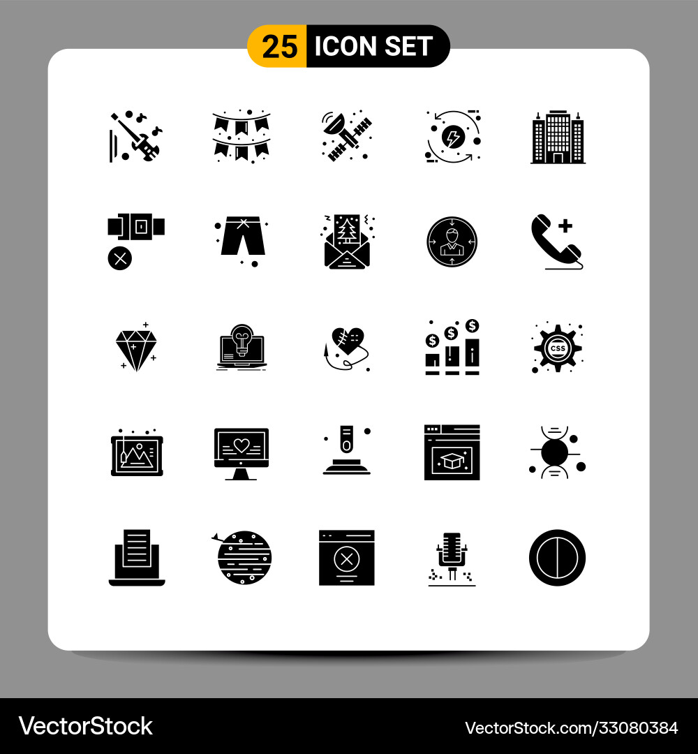 Set 25 solid glyphs on grid for architecture Vector Image