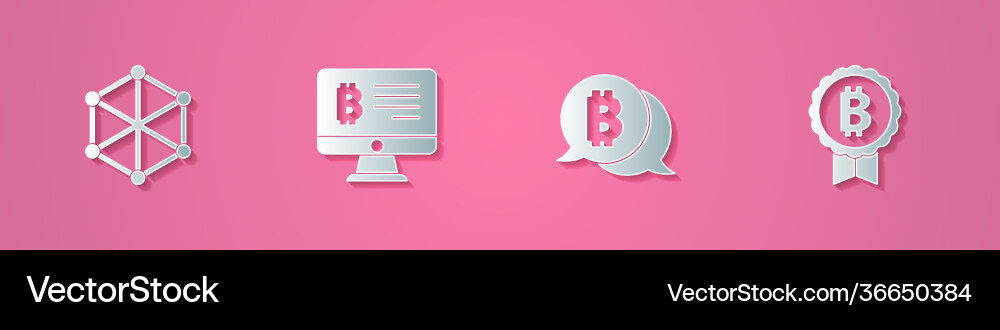 Set paper cut blockchain technology mining Set paper cut blockchain technology mining vector image