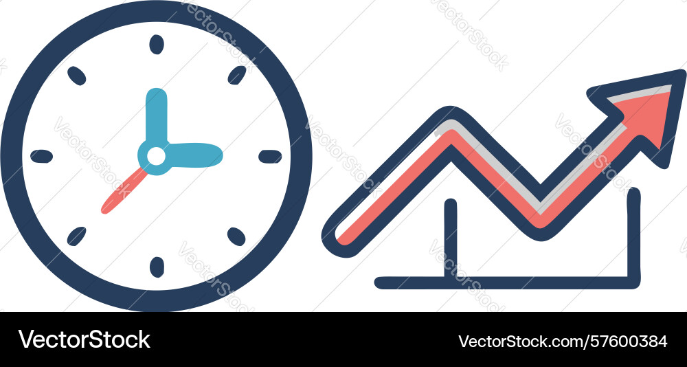 Time efficiency clock with rising bar graph vector image