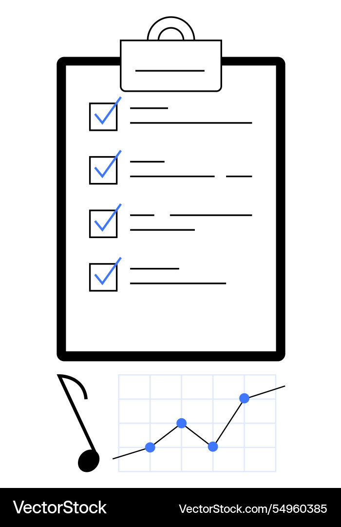 Checklist and graph depicting task completion vector image